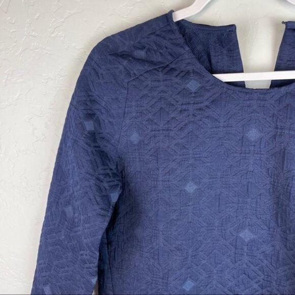 J. Crew Brocade Blue Zip Quilted Layering Top Women's Size 00 3/4 Sleeve Texture - Picture 6 of 9